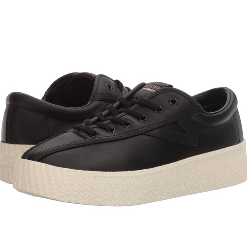 Tretorn Black Leather Bold Platform Sneaker